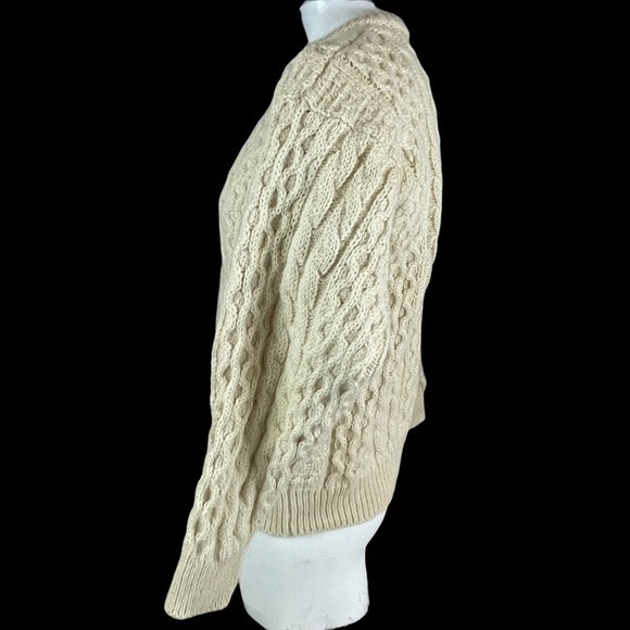 Gaeltarra Ireland Irish Aran Fisherman Ivory Wool Cable Knit Sweater Medium R1 - Picture 3 of 10